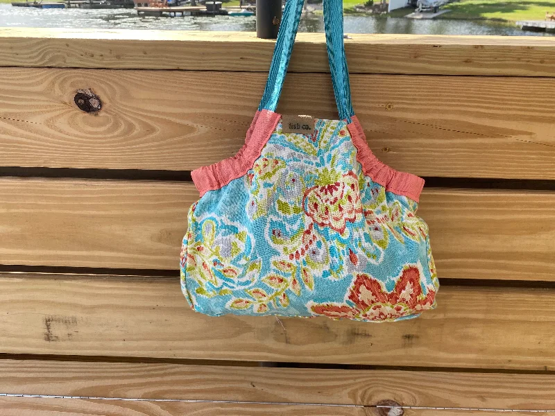 Travel-friendly tote bags with roomy interiors for quick trips and weekend getaways -Mini Samaki - Teal, Coral and Lime Watercolor with Faded Teal and White Knot Print