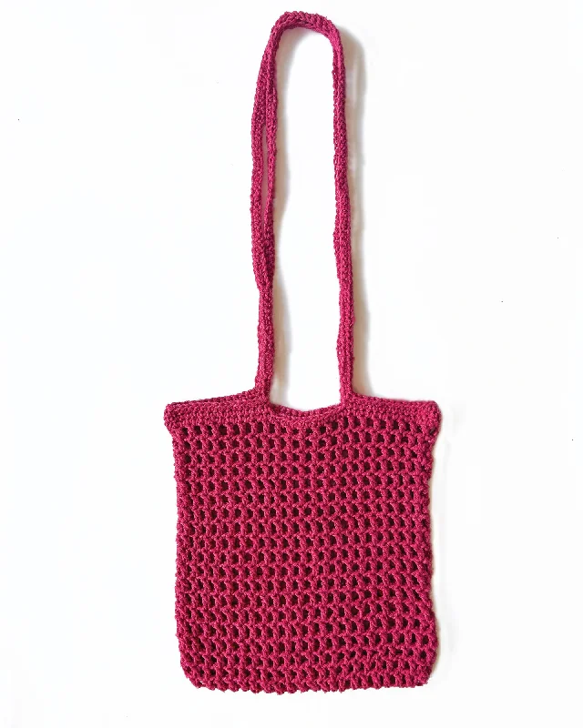 Canvas tote bags with contrasting handles for a stylish and eye-catching design -The Crochet Market Tote - Magenta