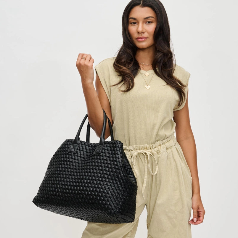 Chic leather totes with smooth finishes and sleek shapes for fashionable looks -The Ithica Woven Bag