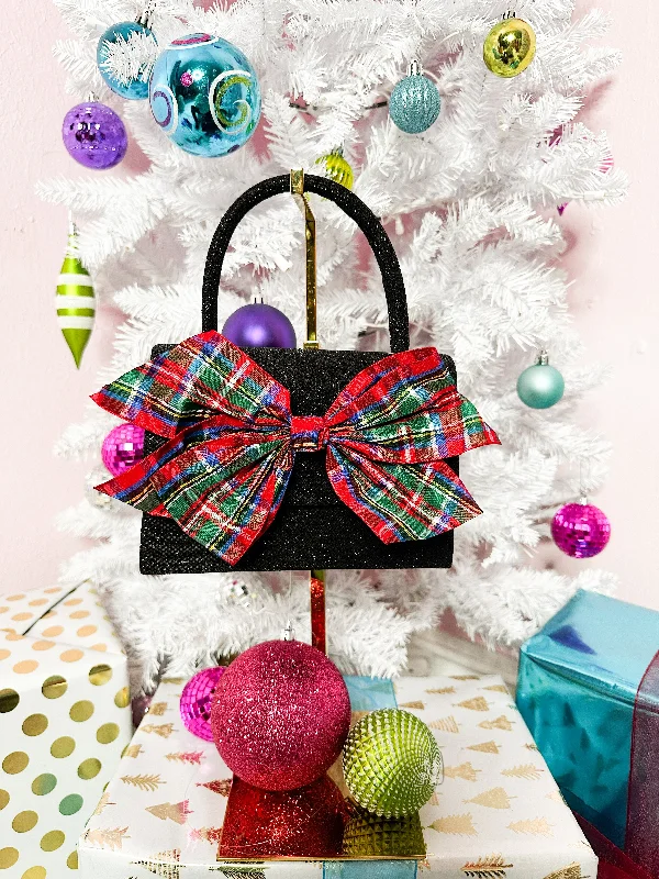 Spacious tote bags with side pockets for quick access to small items like keys -The Sparkle Plaid Bow Clutch-3 Colors