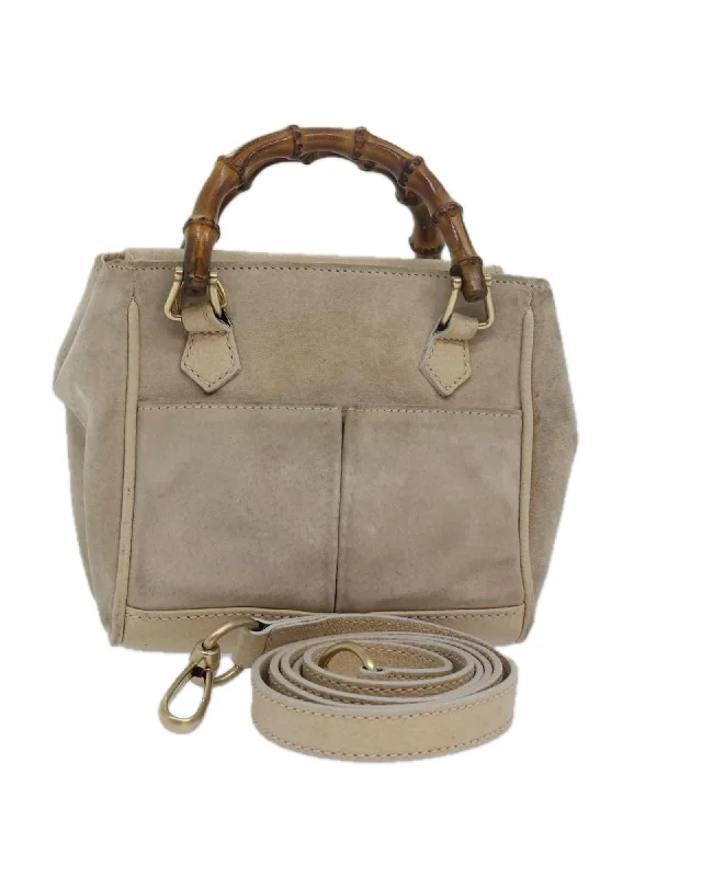 Zippered Handle Bags for Security -Bamboo Handle Suede Handbag with Shoulder Strap