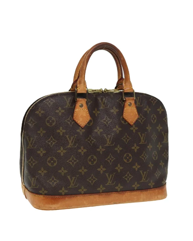 Faux Leather Handle Bags -Monogram Canvas Alma Hand Bag with Authentic Detailing