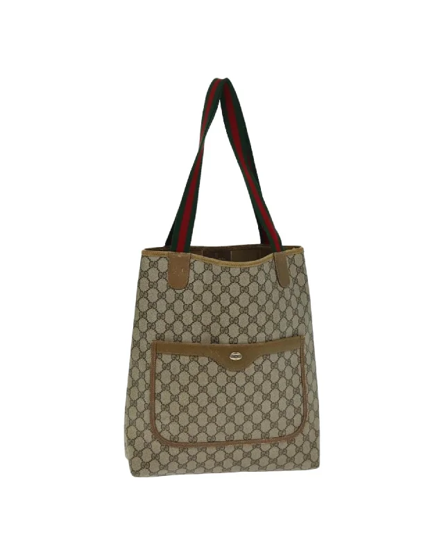 Corduroy Handle Bags for Texture -GG Supreme Web Sherry Line Tote Bag in PVC Leather