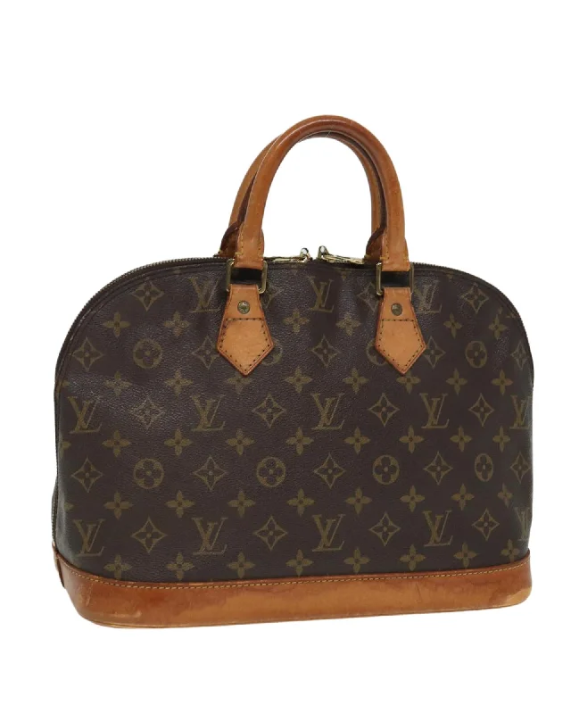 Genuine Leather Handle Bags -Monogram Canvas Hand Bag with Classic Design