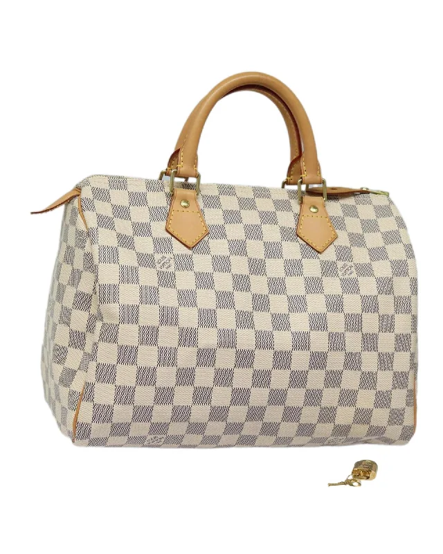 Chic leather totes with smooth finishes and sleek shapes for fashionable looks -Damier Azur Canvas Speedy 30 Handbag with Dust Bag and Padlock