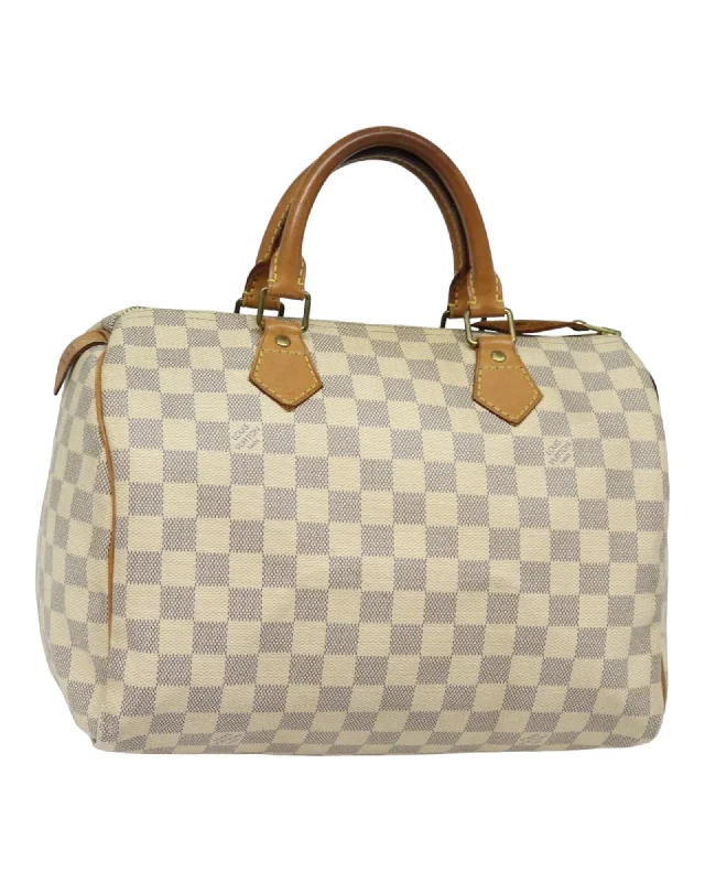 Durable polyester tote bags with heavy-duty stitching for long-lasting reliability -Damier Azur Canvas Speedy Hand Bag