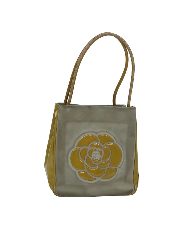 Minimalist tote bags with clean lines and neutral tones for easy matching with outfits -Suede Camelia Tote Bag with CC Auth