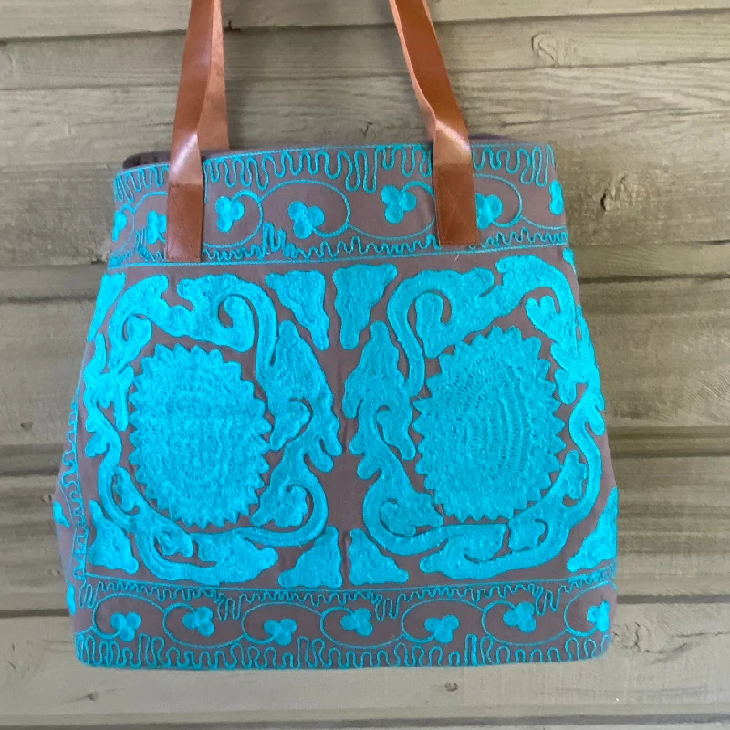 Reusable tote bags with bold prints and eco-conscious messaging for sustainable living -Turquoise Dreams Tote