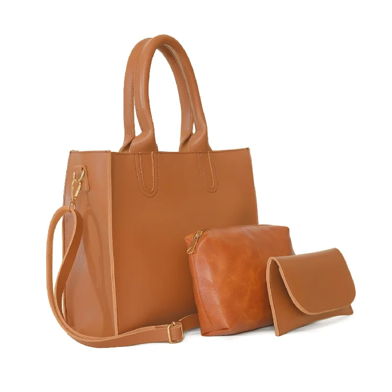 Versatile tote bags with adjustable straps for a customizable carrying experience -VISTA 3 PCS BROWN