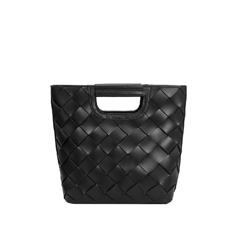 Crystal Handle Bags for Sparkle -Woven Top Handle Bag - Black