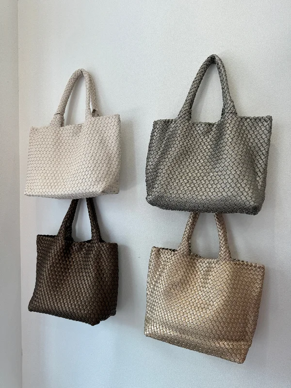 Faux Leather Handle Bags -X-Large Woven Tote Bag