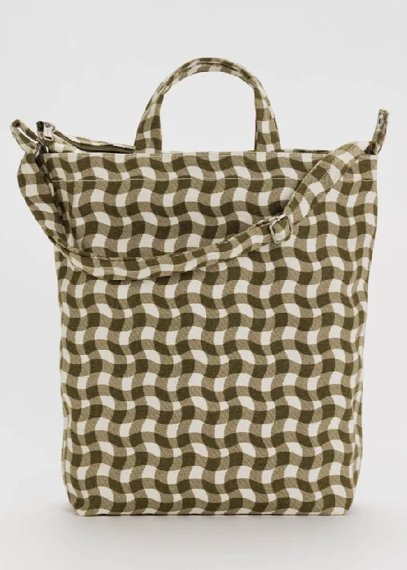 Elegant designer tote bags with luxury materials for fashion-forward individuals -Zip Duck Bag - Wavy Gingham Brown