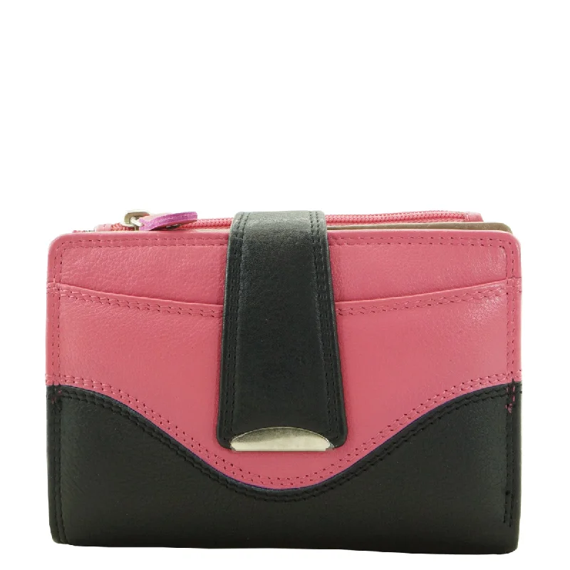 Oval Handle Bags for Elegance -ZMX09 ~ Funky Multi-colour Ladies Leather Wallet - Black-Hotpink