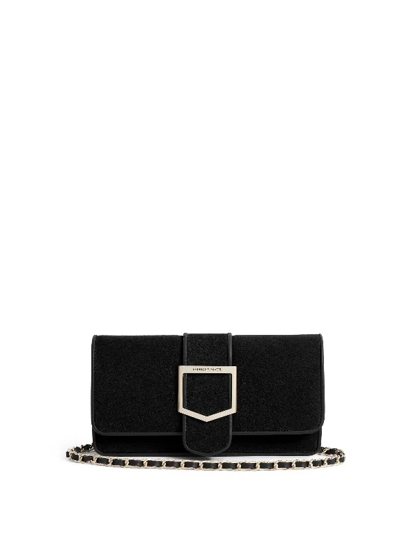 Plush faux-fur crossbody bags for cozy winter looks -Belmont Clutch - Black Suede