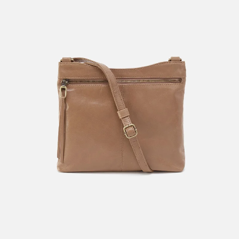 Artisanal leather crossbody bags with hand-tooled detailing -Cambel Crossbody In Polished Leather - Cashmere