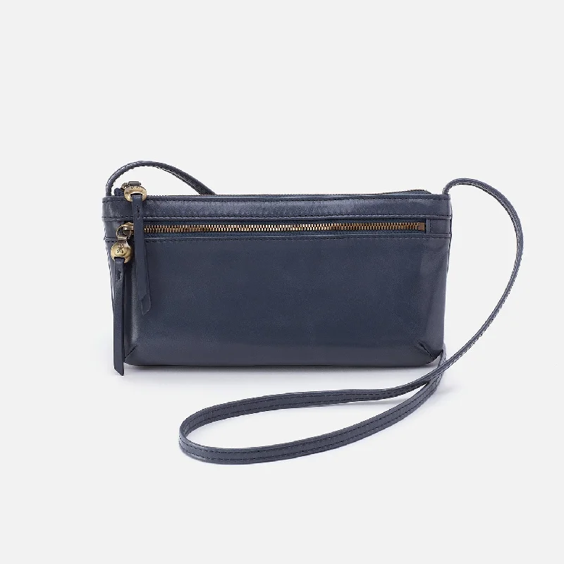 Luxurious satin crossbody bags for elegant evening outings -Cara Crossbody In Polished Leather - Blue Stone