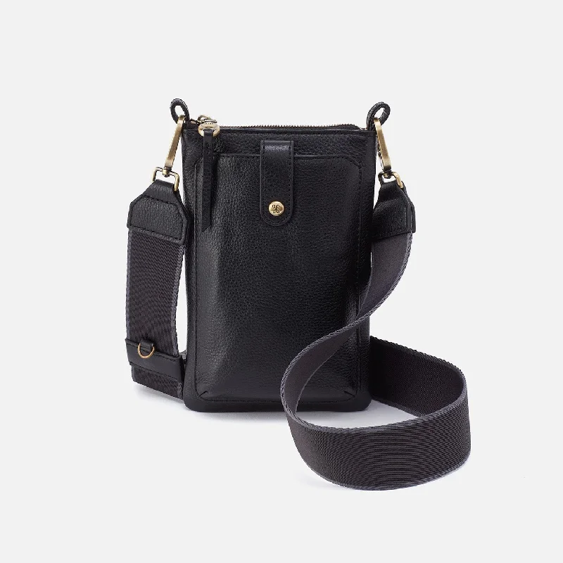 Hand-stitched leather crossbody bags showcasing artisan craftsmanship -Cass Phone Crossbody In Pebbled Leather - Black