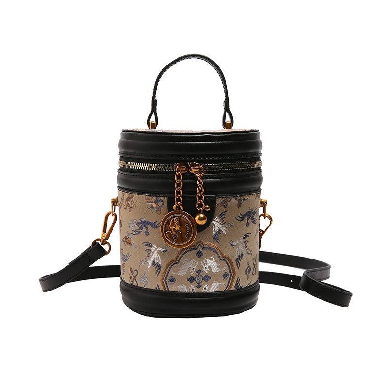 Quilted cotton crossbody bags with trendy chain straps -Chic Barrel Shape Embroidered Leather Crossbody Bag