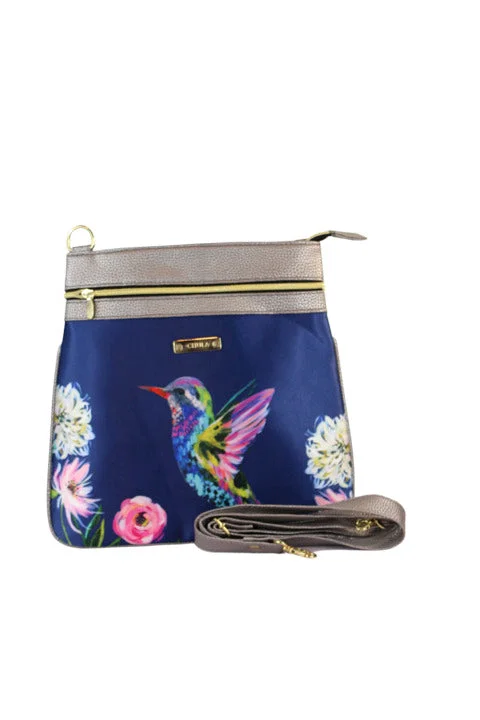 Artisanal leather crossbody bags with hand-tooled detailing -Hummingbird Fly - Lia