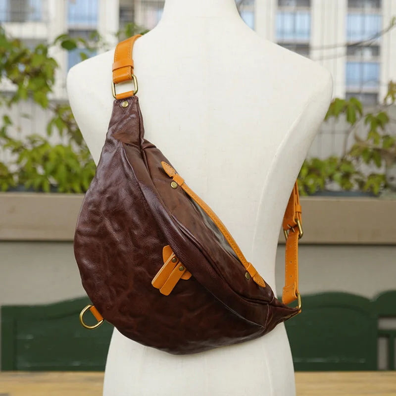 Sunny orange crossbody bags brightening any dull day -Cool Women's Chest Sling Bag Brown Leather Shoulder Bag