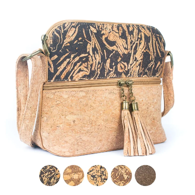 Oversized flap crossbody bags combining style and function -Tassel Zip Pocket Women's Natural Cork Crossbody Bag BAG-2291