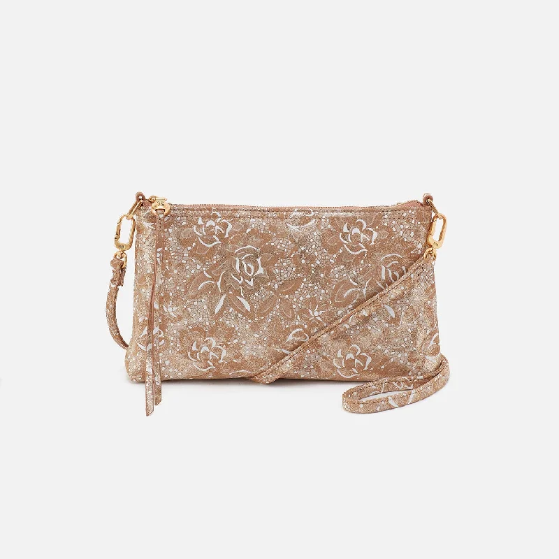 Convertible strap crossbody bags switching to backpack mode -Darcy Crossbody In Printed Leather - Gilded Petals