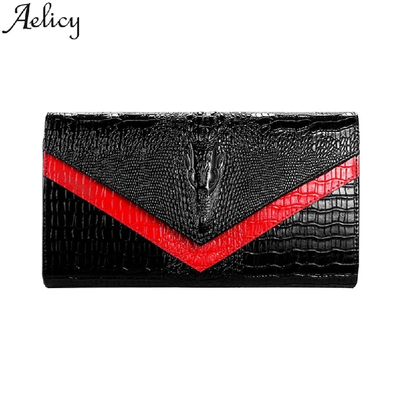 Matte black crossbody bags offering understated sleek design -Fashion Women Alligator Crocodile  Long Wallet