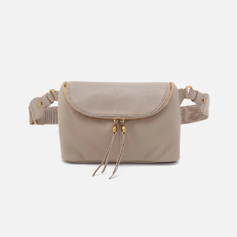 Adjustable belt crossbody bags worn around the waist -Fern Large Belt Bag In Pebbled Leather - Taupe