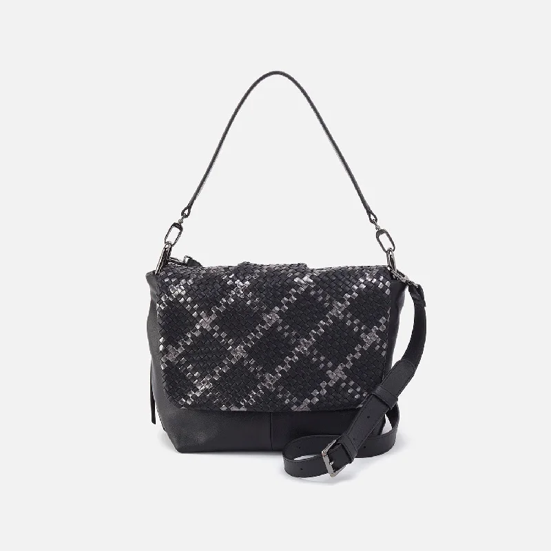 Textured snakeskin crossbody bags with exotic faux appeal -Harley Convertible Shoulder In Woven Leather - Black Metallic Woven