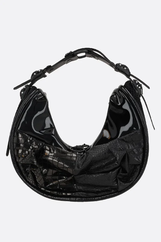 Stylish leather crossbody bags for everyday chic wear -crocodile embossed leather and mesh shoulder bag