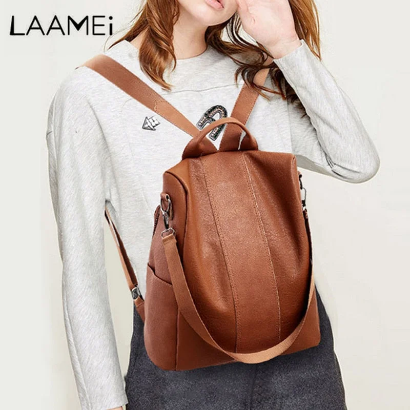 Compact phone crossbody bags for lightweight travel ease -Laamei Backpack Women Retro PU Leather Backpack