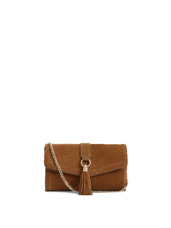 Vibrant turquoise crossbody bags popping against neutral outfits -Langham Clutch - Tan