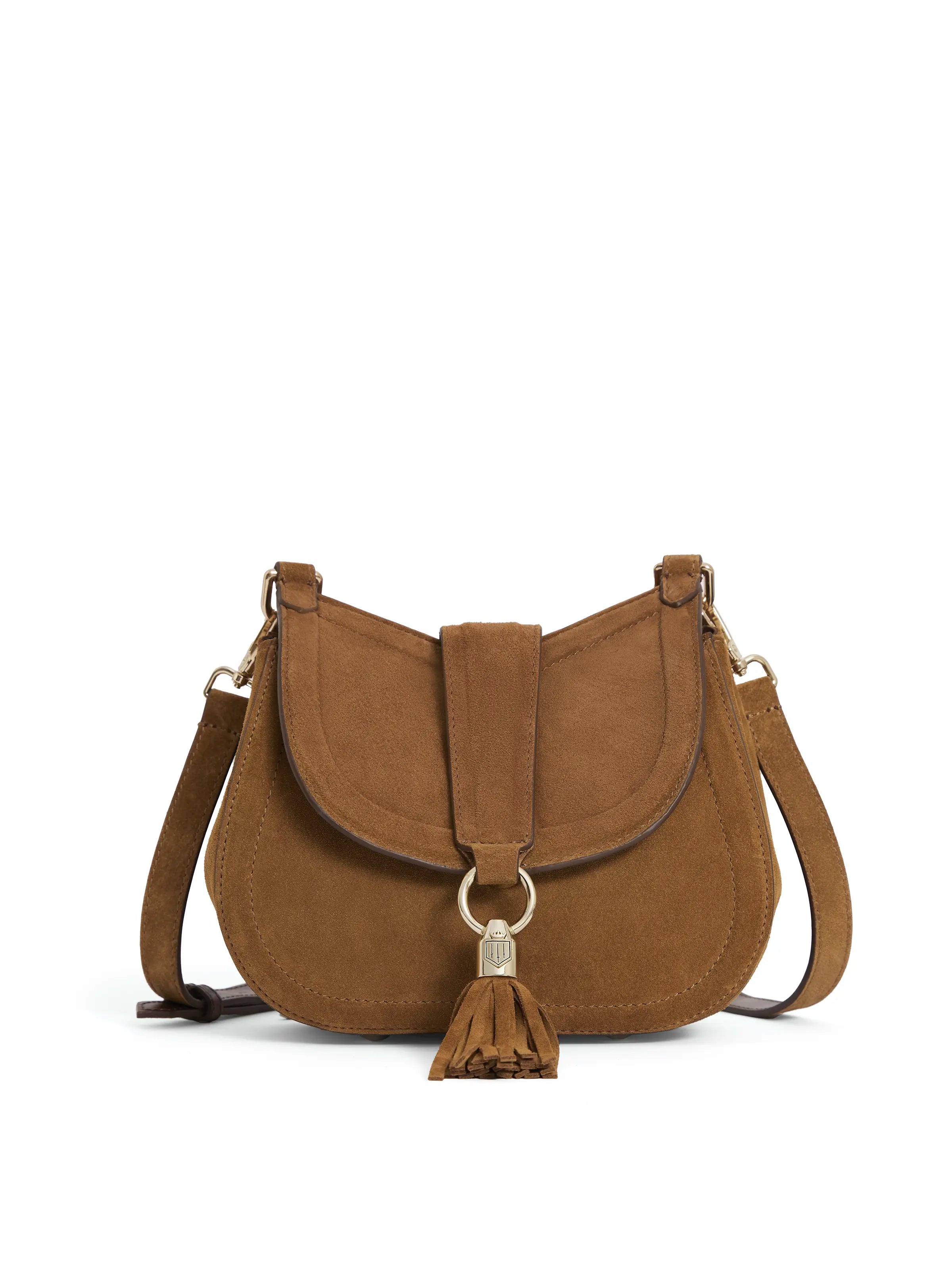 Chic chain crossbody bags elevating simple outfits instantly -Langham Messenger Bag - Tan Suede