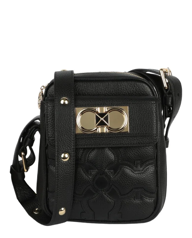 Camouflage print crossbody bags with rugged outdoor appeal -Logo Embossed Crossbody Bag