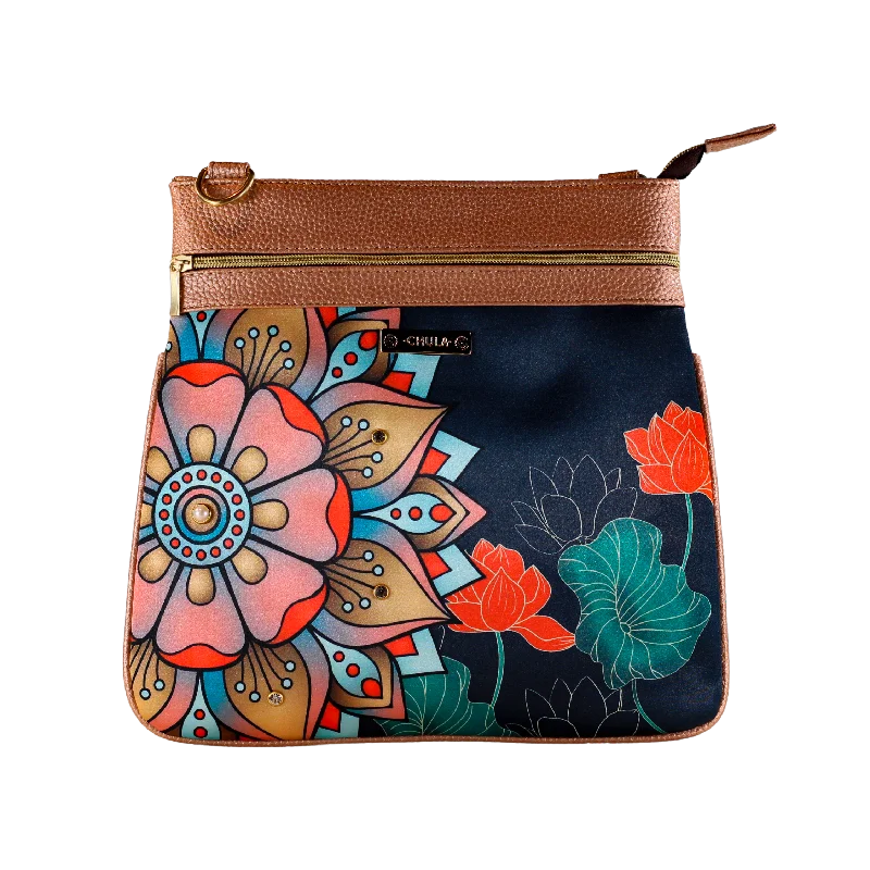 Artisanal leather crossbody bags with hand-tooled detailing -Mandala Lirius - Lia