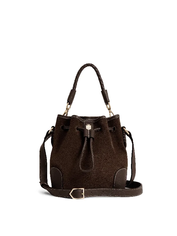 Deep navy crossbody bags for classic nautical style -Mini Bibury Bucket Bag - Chocolate Suede