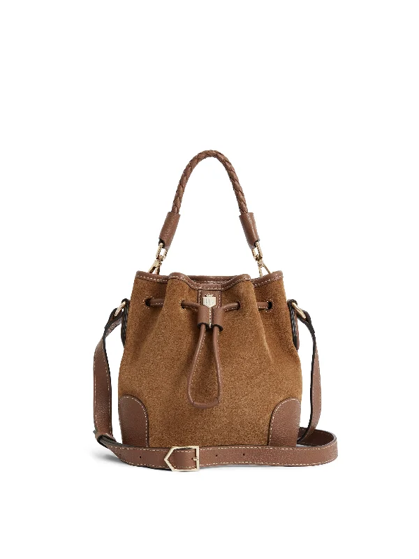 Soft corduroy crossbody bags with retro tactile charm -Mini Bibury Bucket Bag - Tan Suede