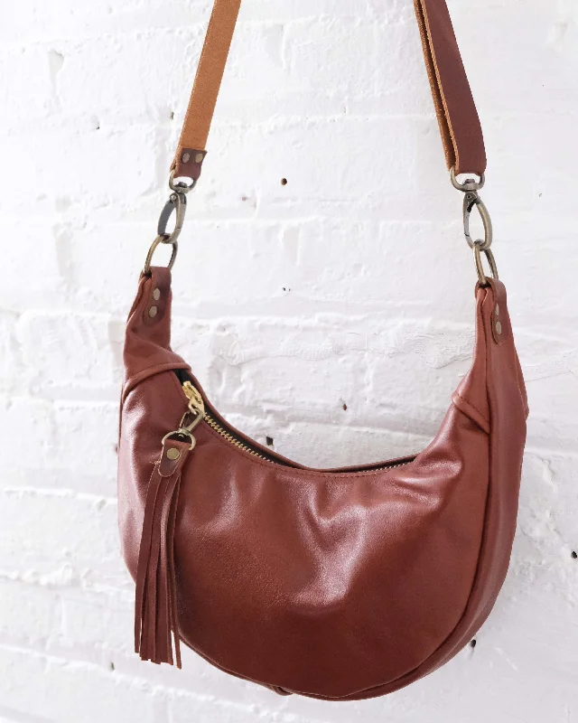 Sleek patent crossbody bags with glossy high-shine finish -Mini Juno Bag: Auburn Brown