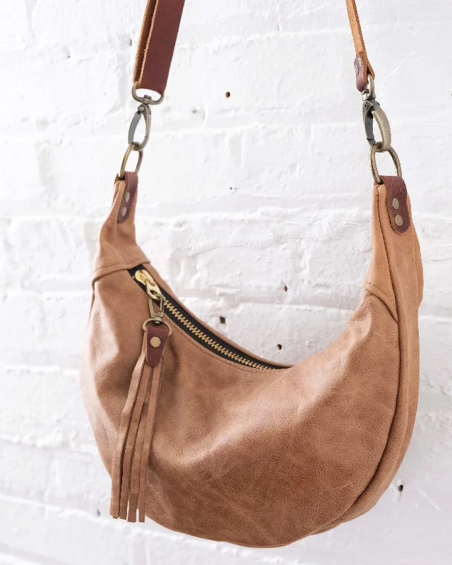 Hidden zipper crossbody bags keeping belongings extra secure -Mini Juno Bag: Tan