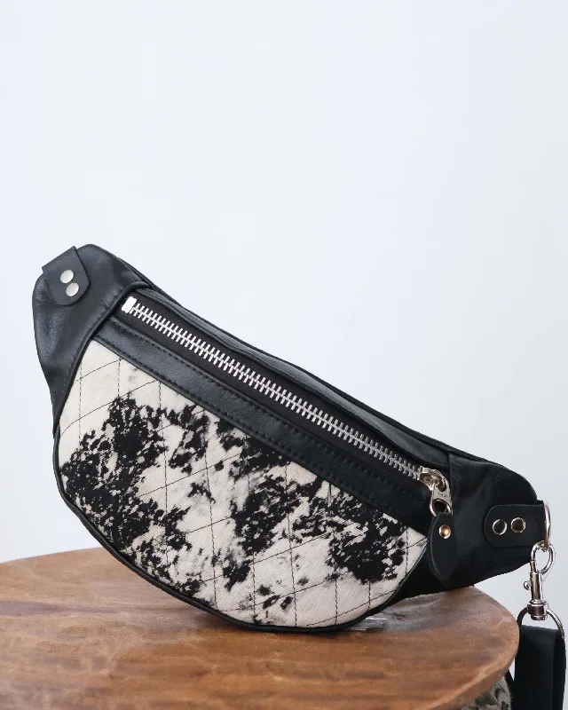 Stylish leather crossbody bags for everyday chic wear -Mini Tabitha: Black Leather, Silver & Bleached Denim V