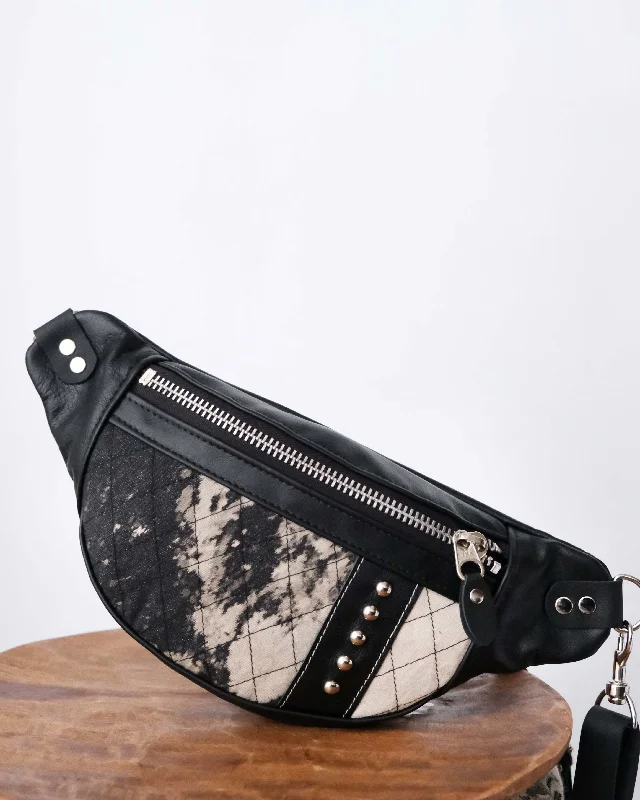 Woven rattan crossbody bags perfect for picnic outings -Mini Tabitha: Black Leather, Silver & Bleached Denim VII