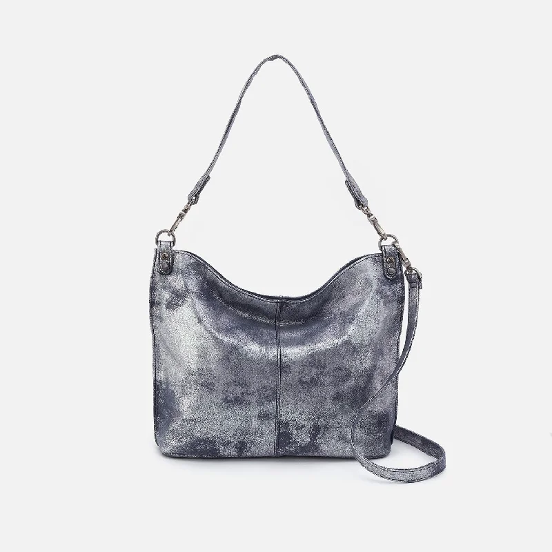 Sporty neoprene crossbody bags perfect for gym sessions -Pier Shoulder Bag In Metallic Leather - Blue Pewter