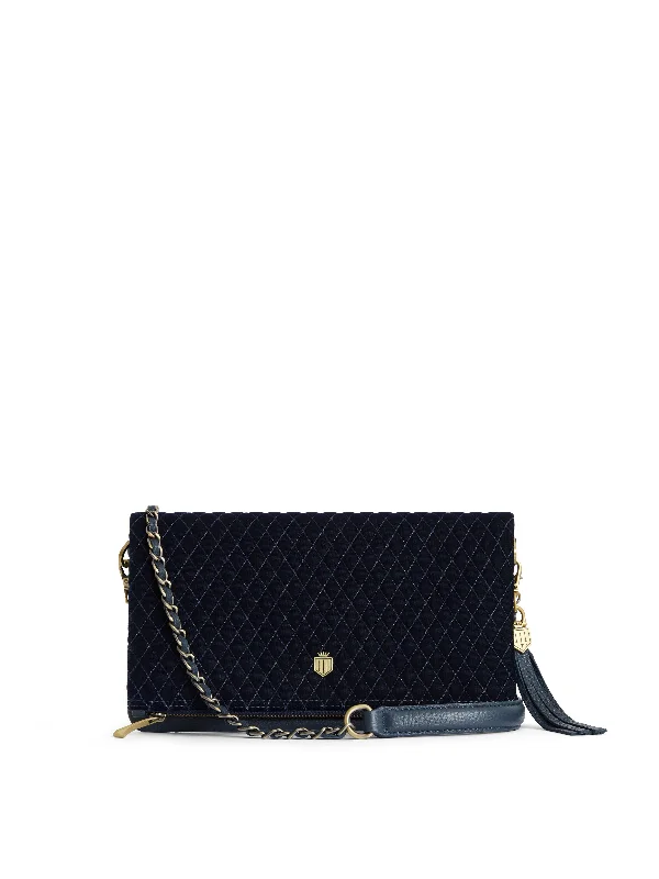 Sustainable hemp crossbody bags supporting green lifestyle choices -Finsbury Clutch - Quilted Navy Velvet