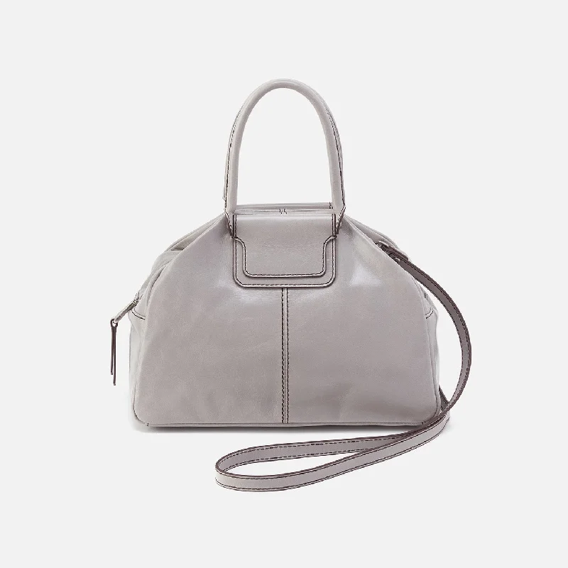 Hand-painted leather crossbody bags showcasing artistic flair -Sheila Drop Handle Satchel In Polished Leather - Light Grey