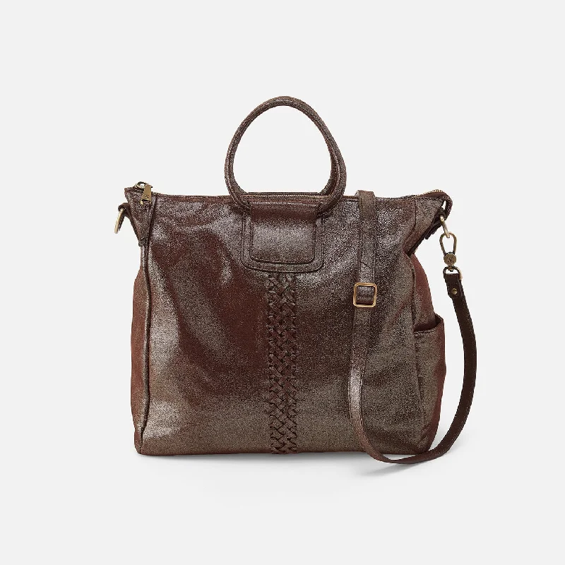 Oversized tote crossbody bags carrying all your essentials -Sheila Large Satchel In Metallic Leather - Coffee Galaxy