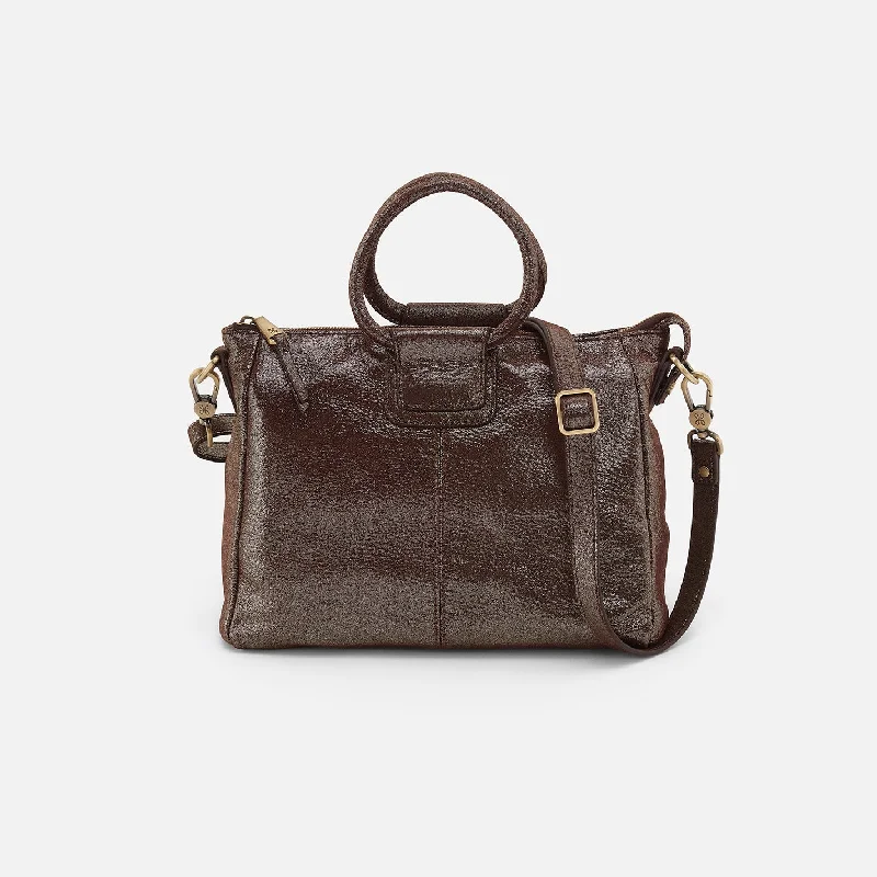 Adjustable strap crossbody bags blending comfort and style -Sheila Medium Satchel In Metallic Leather - Coffee Galaxy