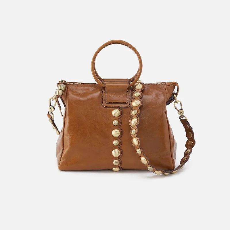 Quilted cotton crossbody bags with trendy chain straps -Sheila Medium Satchel In Polished Leather - Truffle With Studs