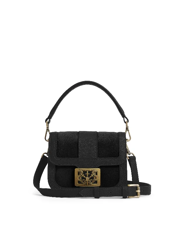 Earth-tone suede crossbody bags complementing autumn wardrobes -Clarence Handbag - Black Suede