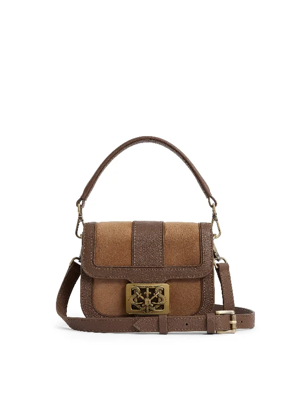 Polka dot crossbody bags adding playful pattern pops -Clarence Handbag - Tan Suede