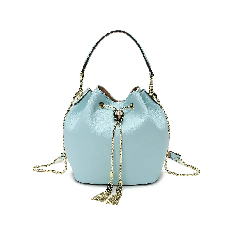 Sustainable hemp crossbody bags supporting green lifestyle choices -Tiffany & Fred Smooth Leather Drawstring Bag